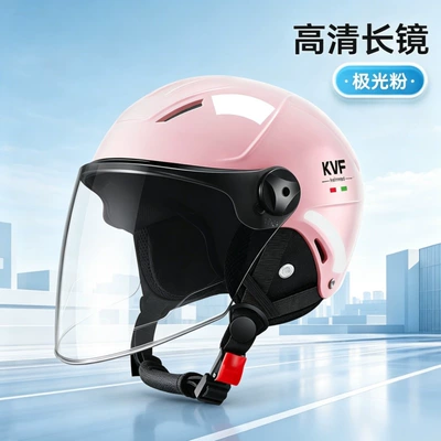 seasons, electric scooter safety helmet, Motosiklet kaskı (dəbilqə) - 376-pink-transparent-long-mirrorear-protection