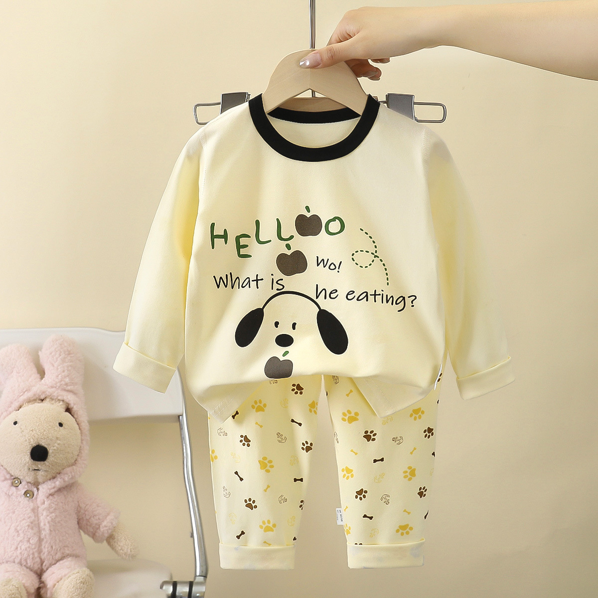 Conjunto de ropa interior infantil para bebé, otoño, nueva ropa de casa para niños, ropa para niñas, pijamas de lycra y algodón, ropa infantil al por mayor