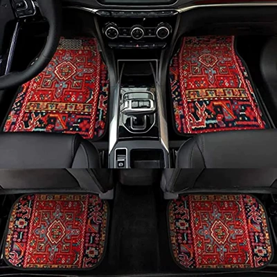 Retro Bohemian Style Car Floor Mats, Non-Slip and Stain-Resistant, Universal Car Floor Mats, Easy to Clean, Factory Ready Stock