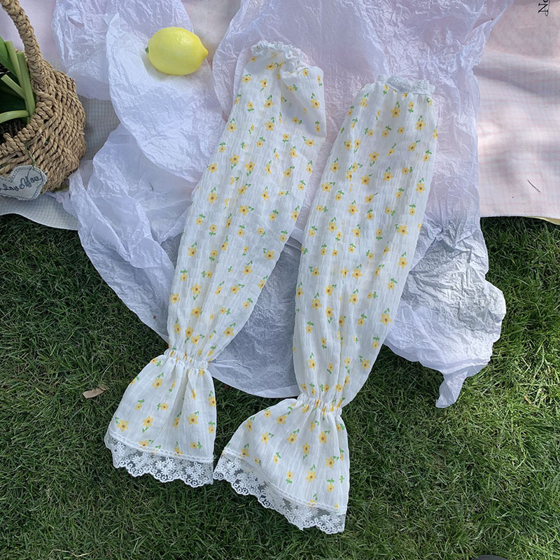 Mangas de hielo, mangas de protección solar, verano femenino, fresco, floral pequeño, encaje francés, sombreado, viaje en bicicleta, juego de máscara de manga de hielo