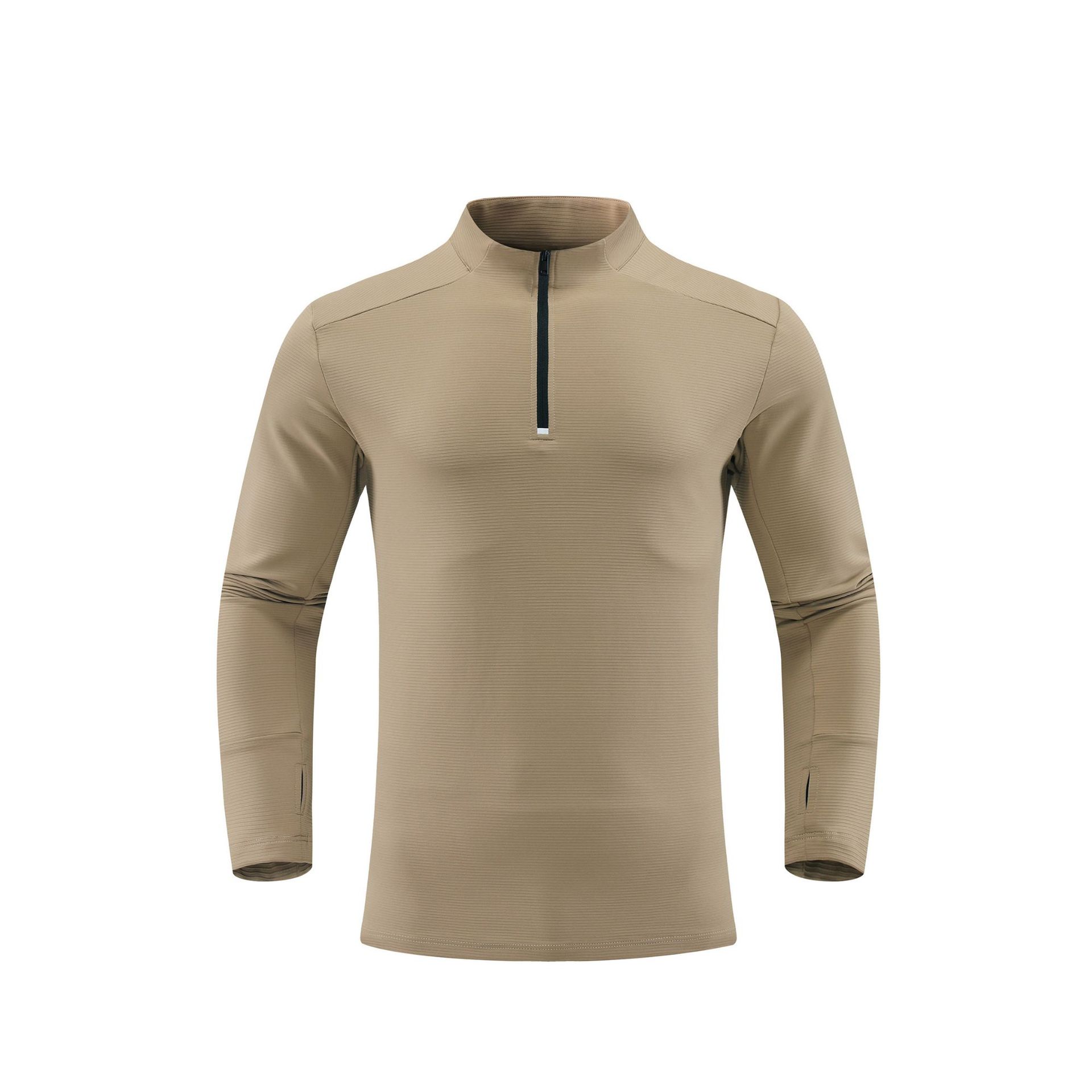 Textura de la mitad del collar deportivo de manga larga, cuello de pie, cuerpo delgado, entrenamiento de alta elasticidad, entrenamiento de base, ropa de secado rápido, camiseta para hombres