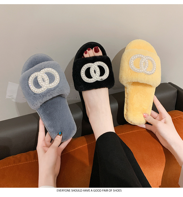 Fellhausschuhe im Feenstil für Damen zum Tragen von Oberbekleidung, neu, für den Innenbereich, weiche Sohle, bequem, einzeilig, offene Zehenpartie, Baumwolle_voghion.com