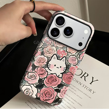可爱小猫iphone17二合一菲林壳适用苹果16pro手机壳新款玫瑰花14p