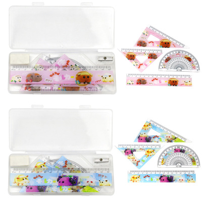 跨境可爱天竺鼠车车套尺卡通車車三角尺直尺量角器学生绘图套装批|ms