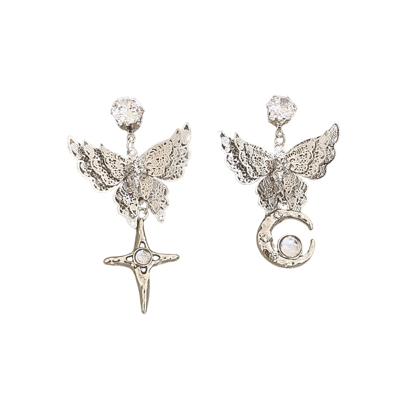 Feminine Charm Butterfly Star Moon Earrings with Advanced Sense and Creative Asymmetric Earrings, Unique and Personalized Earrings_voghion.com