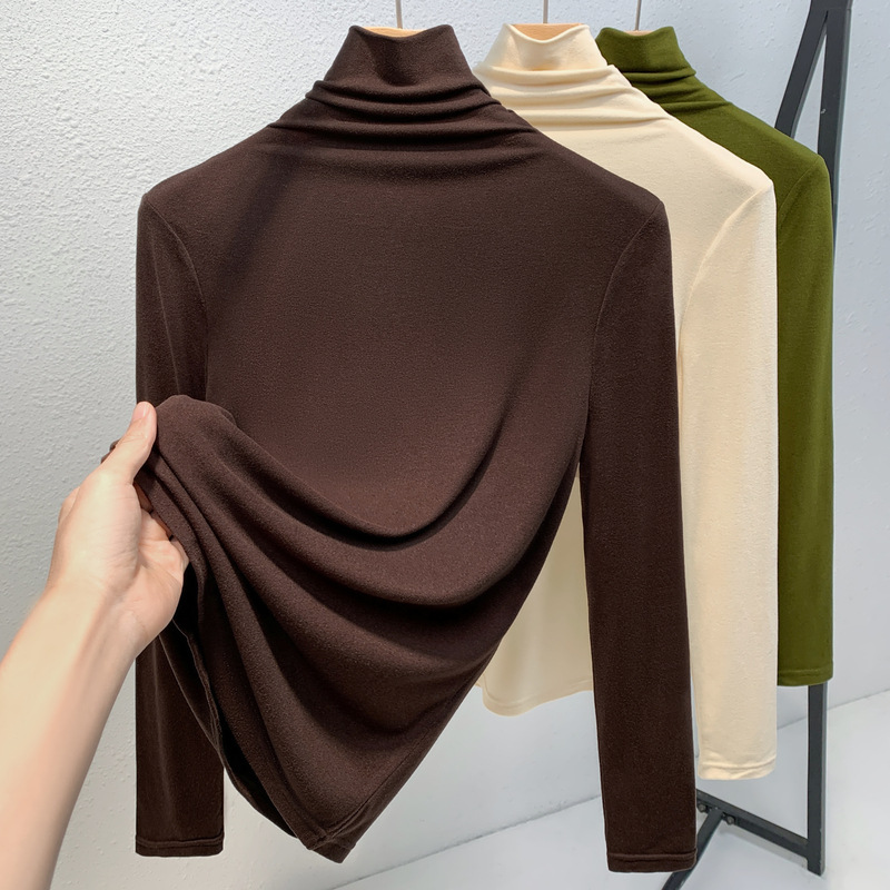 Mujeres cuello alto terciopelo bottoming camisa 2023 nuevo color sólido de las mujeres aminoácidos piel inferior ropa caliente interior calefacción superior image 3