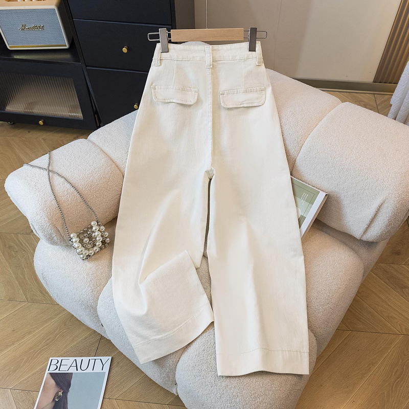 Albaricoque jeans de piernas anchas para mujeres 2026 caño explosivo tamaño grande en forma de pera figura suelta y delgada machete nueve pantalones image 3