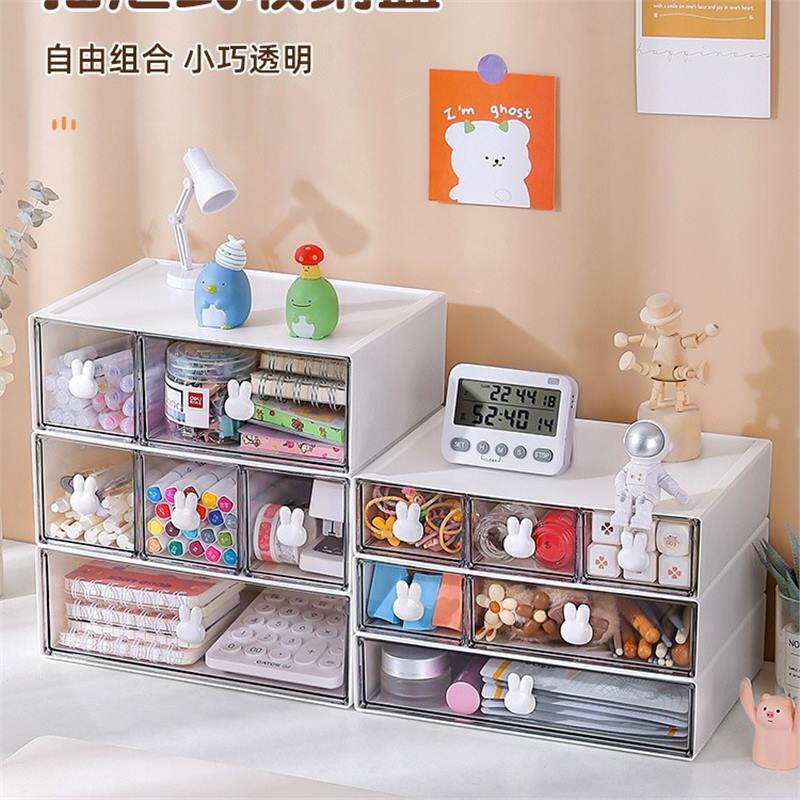 文具办公室收纳盒宿舍桌面组合子整理盒杂物笔筒储物柜抽屉式透明