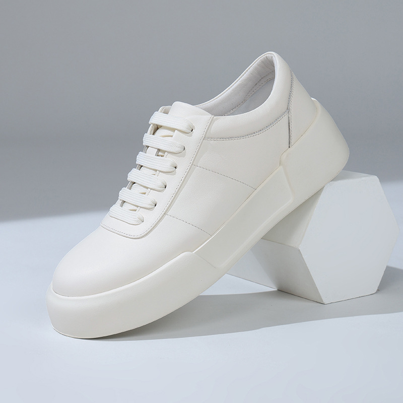 【Cloudside White Trace】First-layer cowhide white shoes for men, lightweight, thick-soled, breathable sneakers, business casual shoes, trendy men's shoes