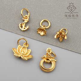 S925纯银莲花荷花吊坠项链DIY手工串珠编绳手串饰品配件