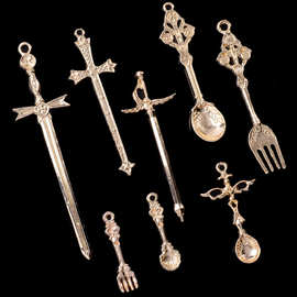 欧美复古宫廷十字架长剑挂件勺电镀合金配件耳饰项链diy饰品吊坠