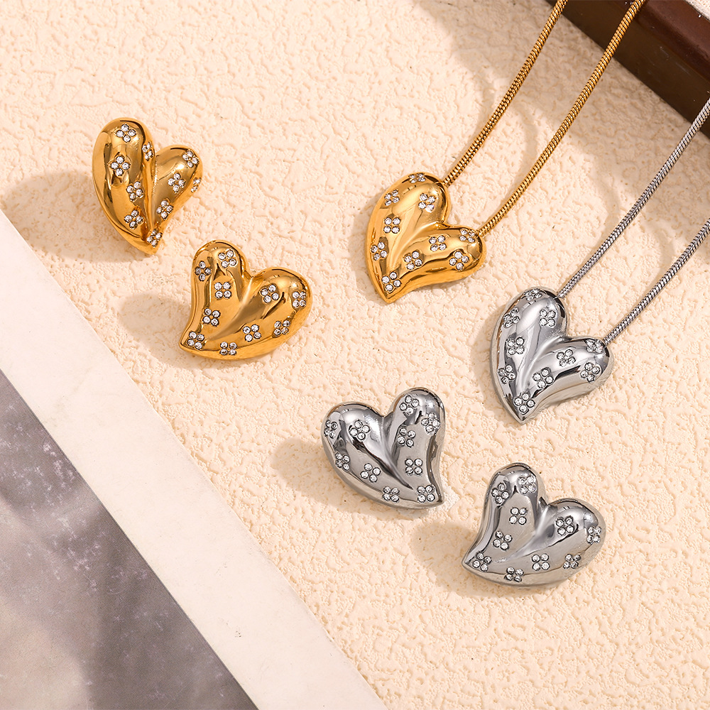 Love Pendant Stainless Steel Necklace Earrings