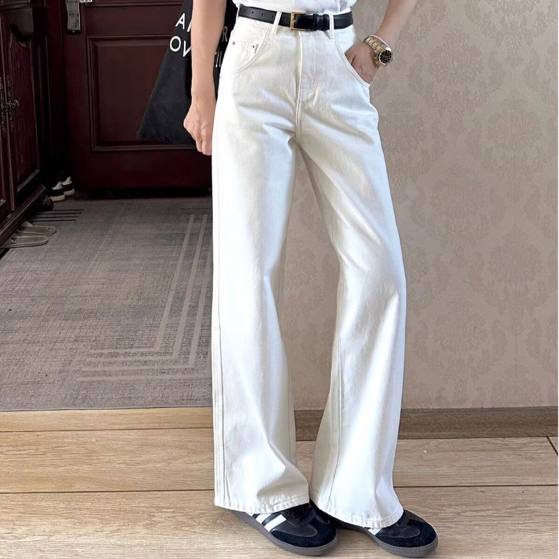 2025 Summer New Style White Jeans for Women, High-Waisted, Slimming, Loose-Fitting, Korean-Style Straight-Leg Pants, Narrow Wide-Leg Long Pants