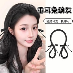 发箍假发头饰女垂耳兔麻花辫高颅顶双丸子头发箍花苞盘发编发假发