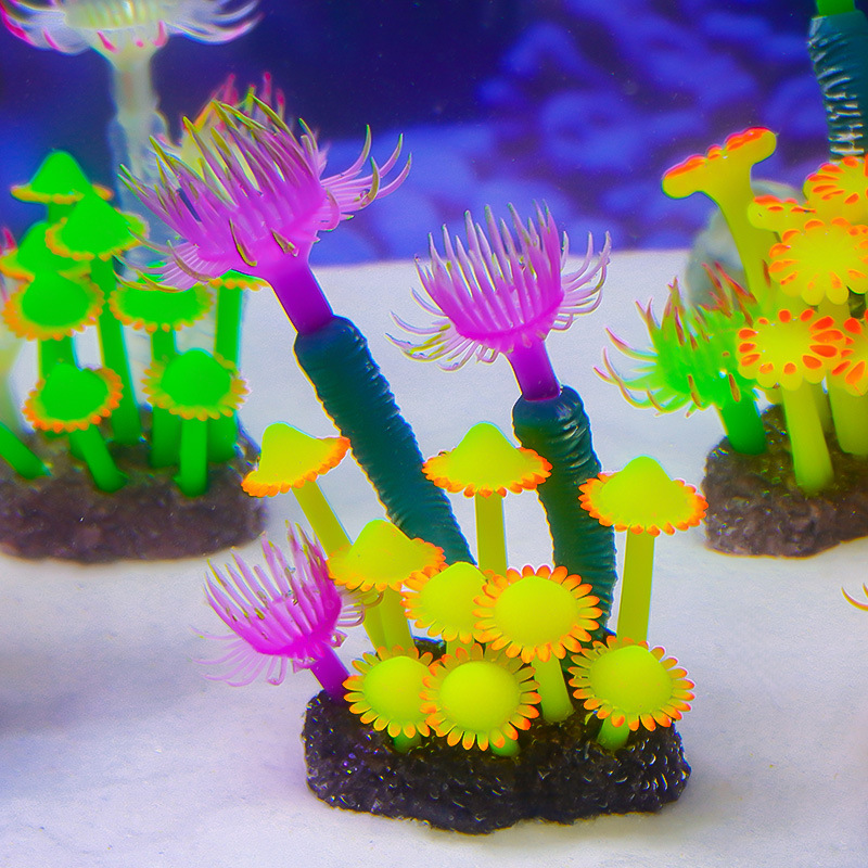 Artificial luminoso coral racimo fluorescente anemona combinación artesanía micro paisaje decoración pecera decoración del acuario