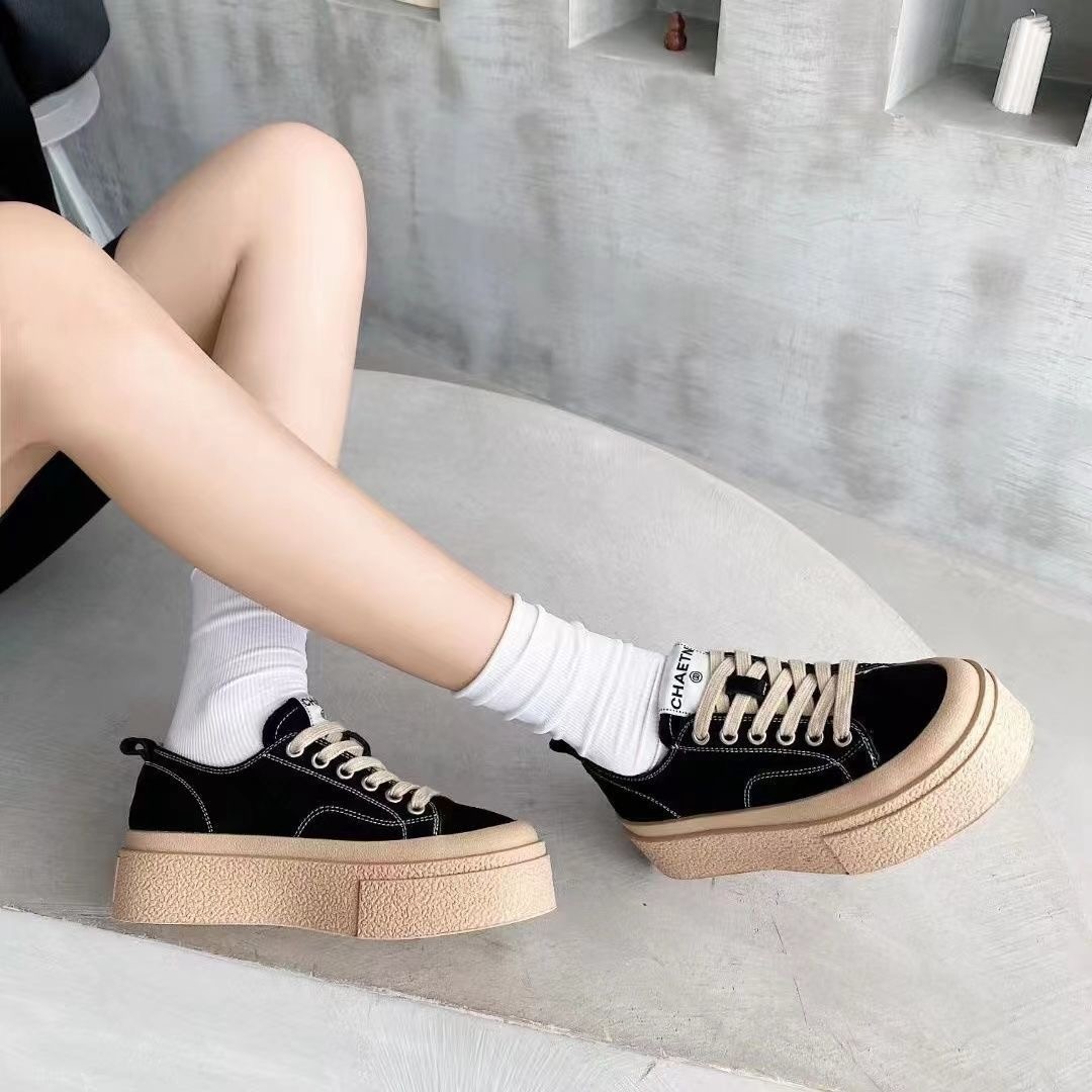 Damen Plateau Canvas Schuhe Schnürschuhe Bequeme Freizeitschuhe_voghion.com