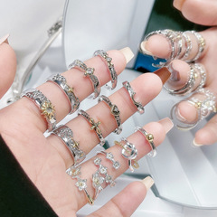 氣質拼色不規則星芒愛心開口戒指女高級感潮酷中性時尚手飾食指戒