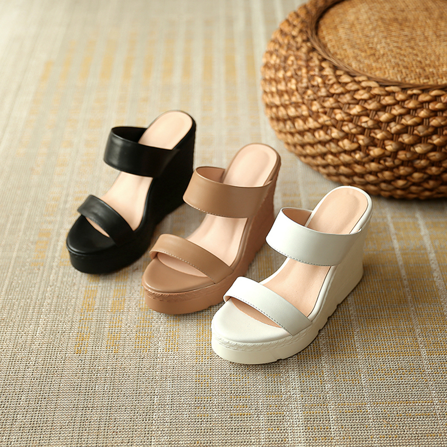 Sandal cao gót nữ hở mũi đế dày 10 cm, phong cách mới mùa xuân hè — đen chi tiết 12