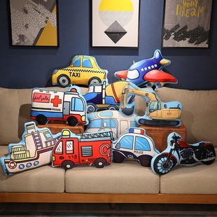 Cartoon vehicle plush pillow children's room creative engineering truck fire truck police car ambulance birthday gift
