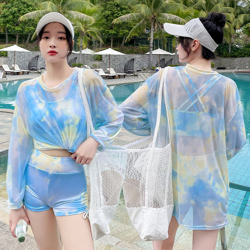 Sports style split swimsuit women's three-piece long-sleeved shirt, slimming meat boxer pants, hot spring swimsuit wholesale