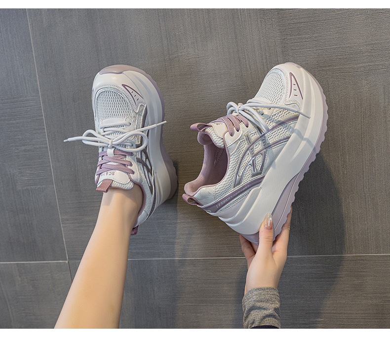 Giày sneaker nữ đế dày phong cách cổ điển, tăng chiều cao, thoải mái — Vàng 5053, Xám 5053, Tím 5053 chi tiết 25