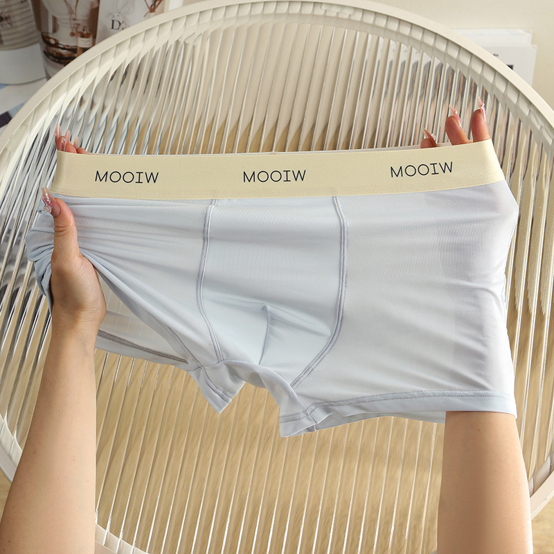 Ropa interior de seda de hielo para hombre, antibacteriano, pantalones de cuatro esquinas para hombre, ropa interior bóxer transpirable para adolescentes delgada de verano, hombres