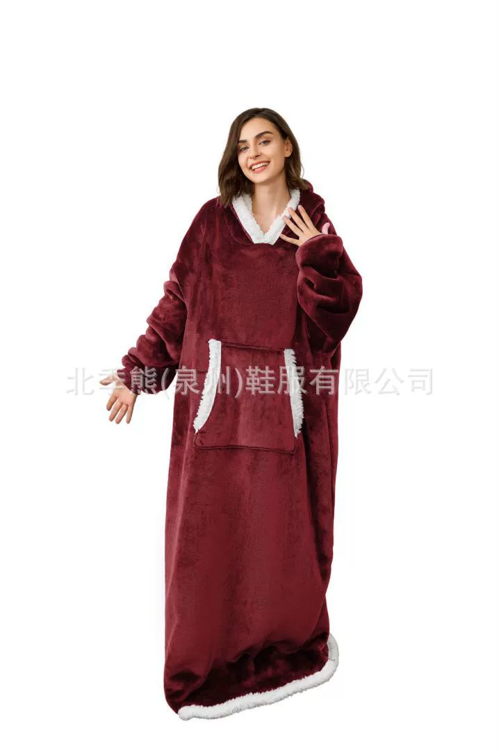TEMU Amazon Cross -border Gynefillete Female Sleeping Powder Flaspiece Extending Pocket HOODIE BLANKET Lazy