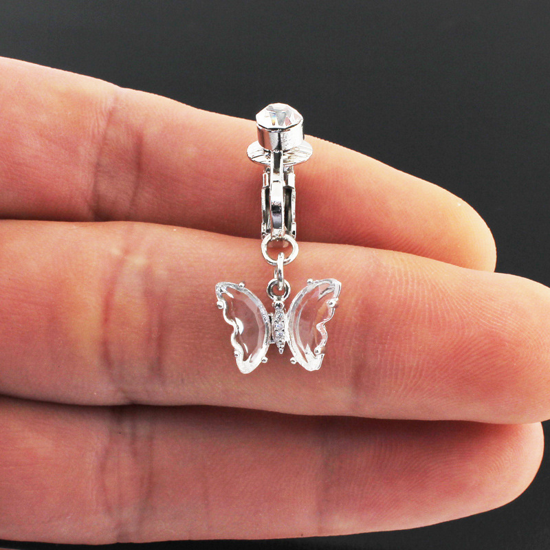 Nouveau piercing tendance avec cristal papillon, anneau de nombril, vente en gros et au détail transfrontalière en ligne, accessoire élégant et facile à porter pour les selfies._voghion.com