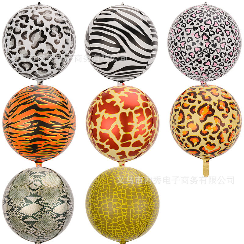 4D bola Tigre patrón de leopardo cebra patrón de película de aluminio globo 4D patrón animal globo animal impresión raya animal tridimensional