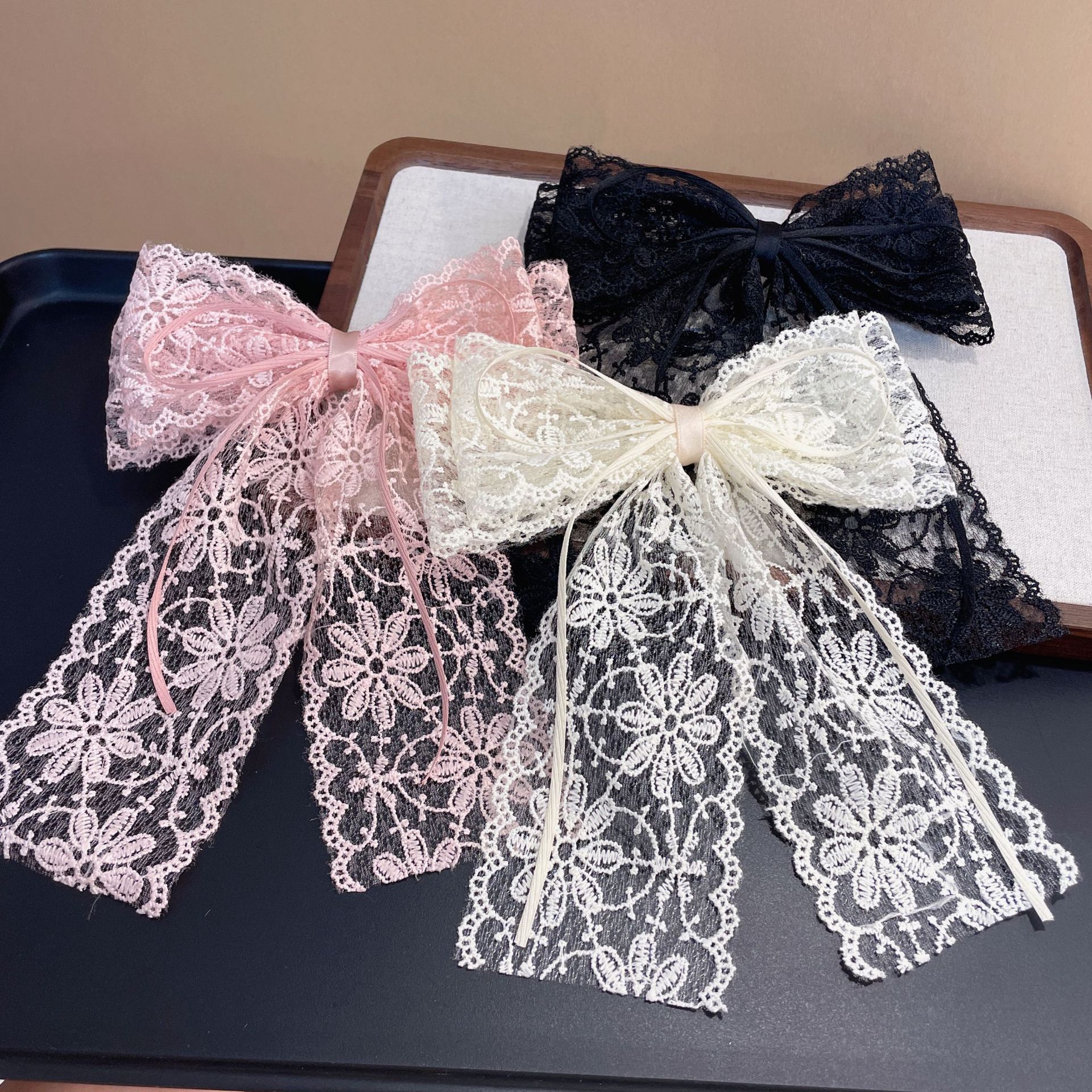 internet hot new high-grade lace embroidered bow ribbon hairpin temperament female back head head clip boutique hair accessories