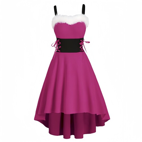 Cross-border foreign trade 2024 new Christmas party bunny girl plush collar bare shoulders bow tie strap dress
