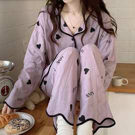 睡衣女春秋款2025长袖网红风秋季秋天紫色大码宽松家居服套装秋冬