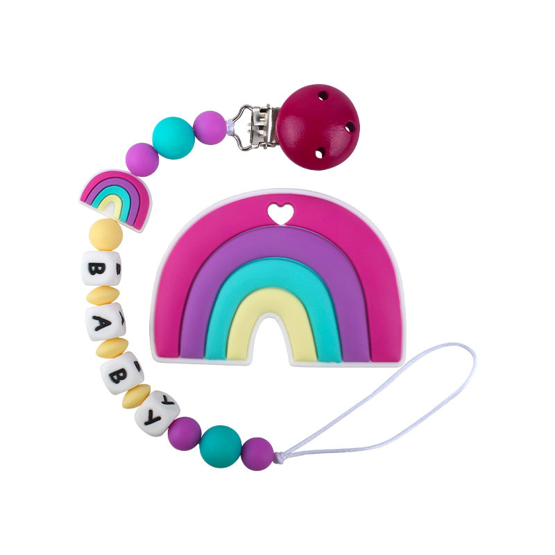 Bebé de dibujos animados colorido rojo de silicona teether stick teether nuevo nombre del bebé chupete cadena traje teether