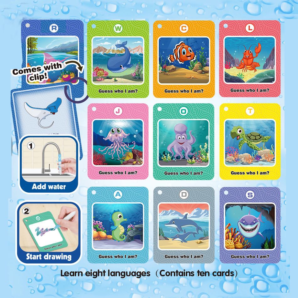 Niños tarjetas de color de agua tarjetas de color de agua juguetes científicos y educativos tarjetas de graffiti del mundo submarino