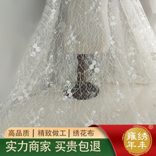 厂家直销 网纱涤光乱网绣花 镂空蕾丝刺绣面料性感晚礼服服装布料