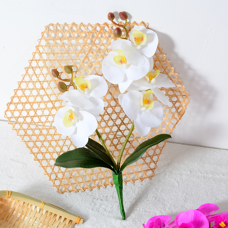 新膠布中雙叉帶葉2叉蝴蝶蘭婚慶家居餐桌假花 手感保濕仿真蝴蝶蘭