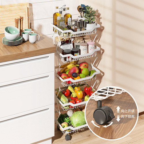 Kitchen rack floor-standing folding vegetable rack multi-layer sandwich vegetable and fruit basket household kitchen supplies storage rack