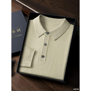 2025 Early Spring New Men's POLO Shirt 68 Worsted Pure Mountain Cashmere Shirt Middle-aged Business Casual Pullover Sweater