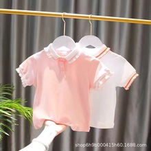 女童装宝宝夏装韩版短袖POLO领休闲纯色T恤上衣2023女孩夏装新款