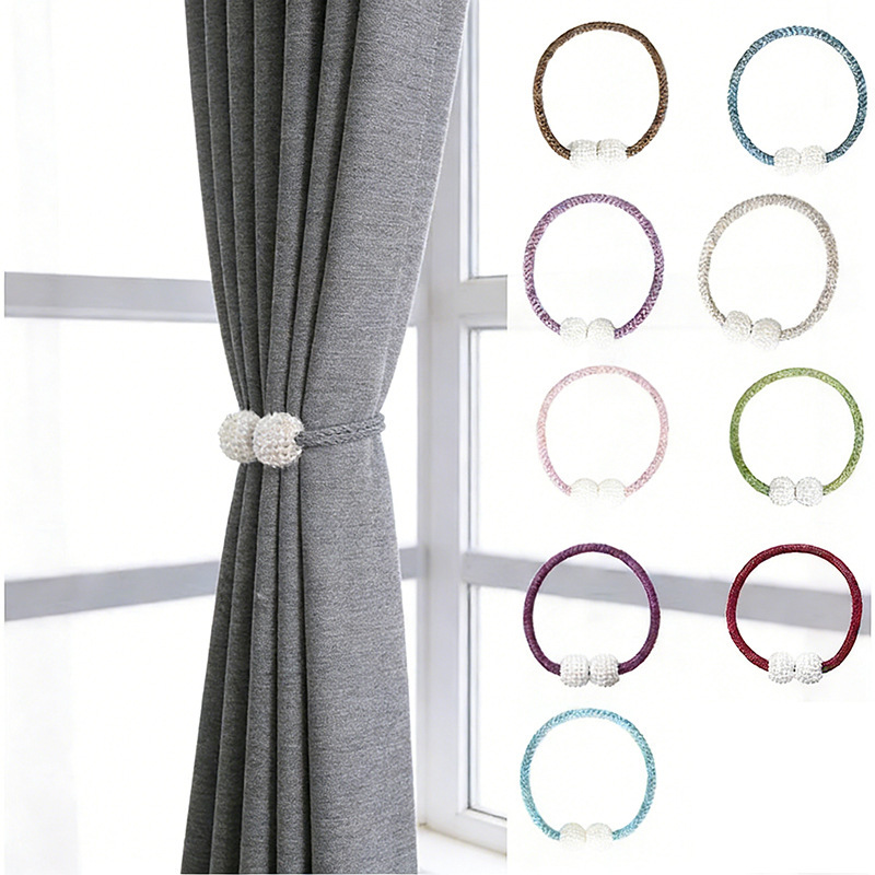 A Pair of Magnetic Pearl Curtain Tiebacks, No-Drill Curtain Straps, Bed Curtain Organizer, Decorative Curtain Tiebacks