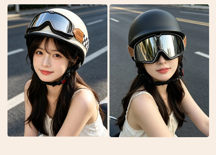 Retro Helmet for Cruising Motorcycles, Summer Half Helmet for Men, Ultra-Light Electric Motorcycle 3C Safety Helmet