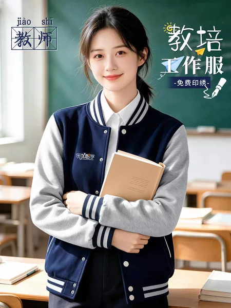 Customized Teacher Baseball Uniforms, Workwear with Logo Printing, Autumn and Winter Training Institution Teacher Uniforms, Sweatshirts, and Jackets