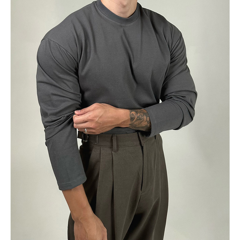 American Special Forces Pure Cotton T-Shirt Muscular Man Tough Guy Slim Long-Sleeved Small Neckline Inner Layering Shirt Sports Top