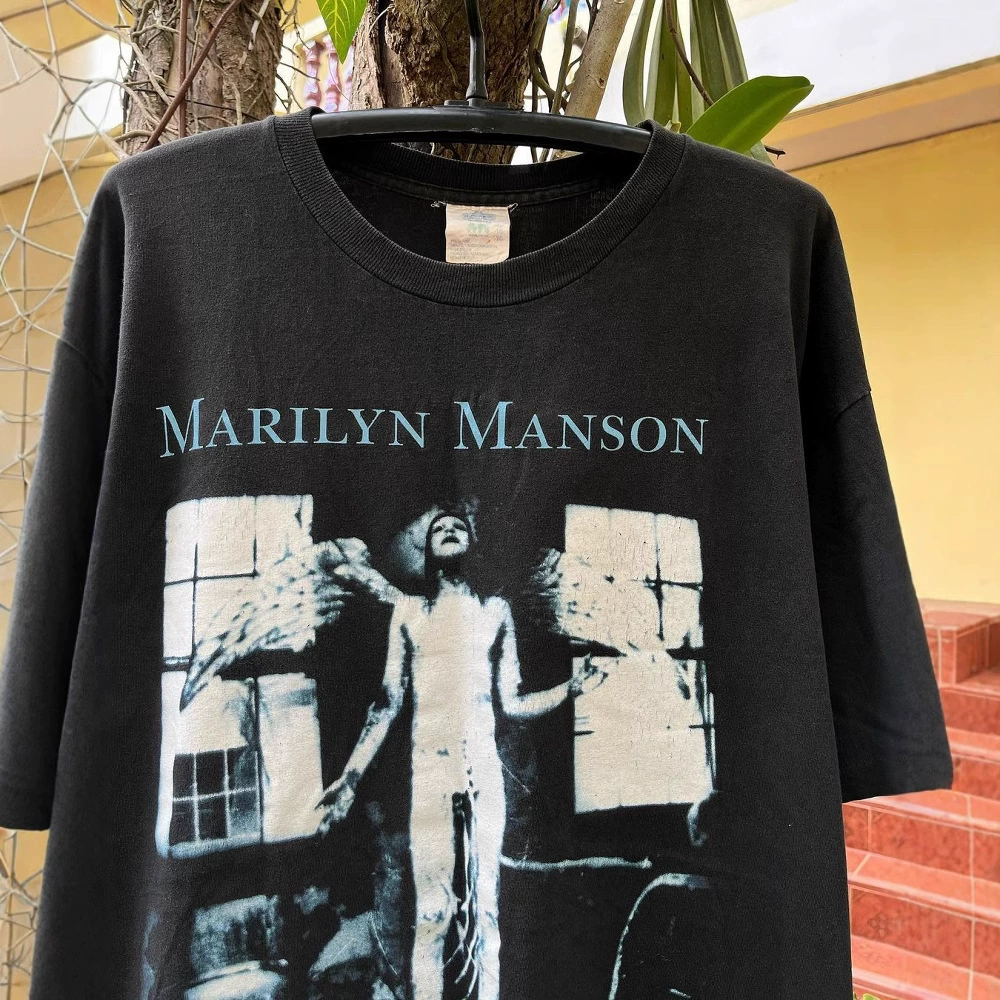 Американский винтажный Marilyn Manson рок-футболка свободного кроя с коротким рукавом