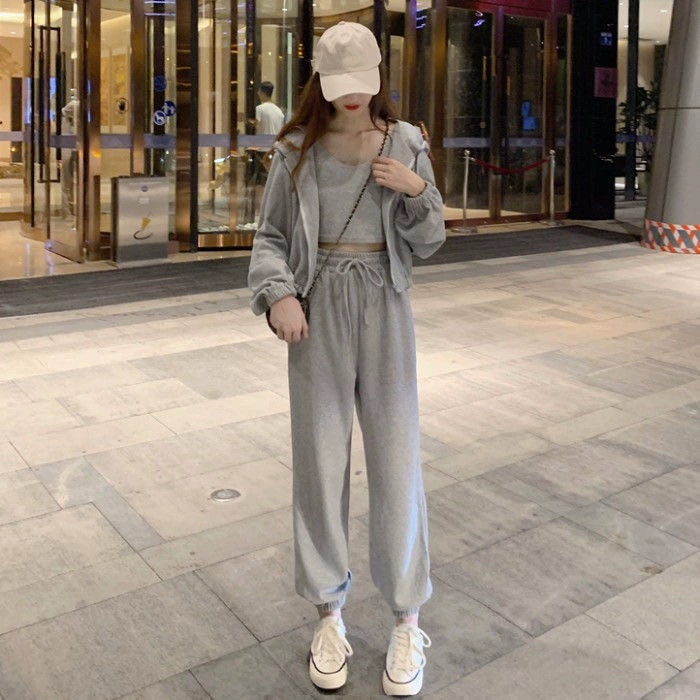 Комплект из 3 элементов в oversize корейском стиле — куртка, жилет и штаны, повседневный осенний отдых