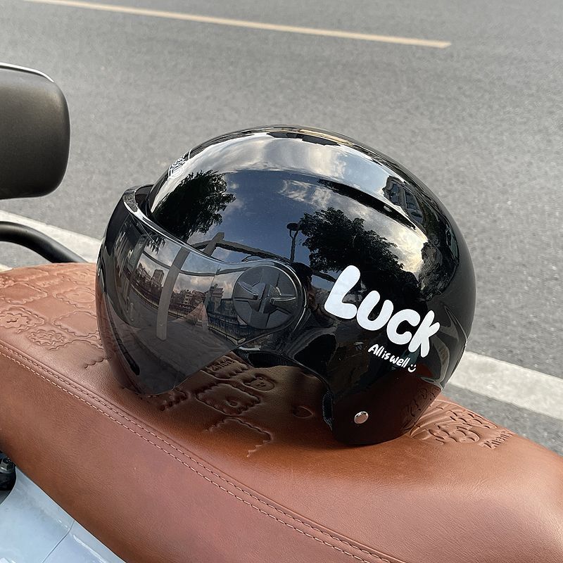 Motuoche Summer 3C Certified Electric Vehicle Helmet for Men and Women, New National Standard Motorcycle Half Helmet, Breathable Four Seasons Safety Helmet for Couples (Auto Parts and Accessories) - black-short-visor-806good-luck-black-national-standard-3c