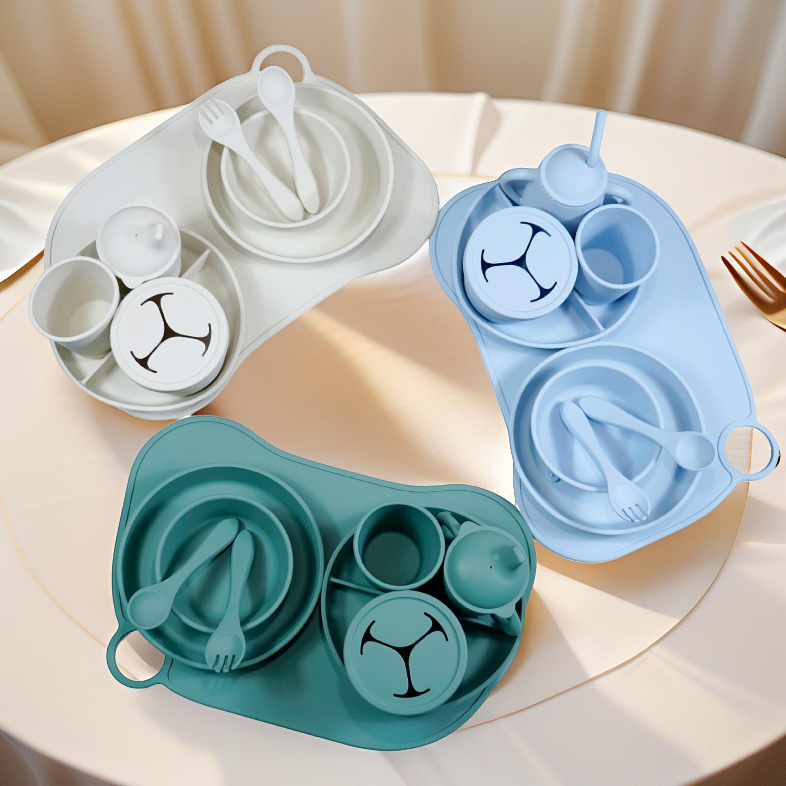 Juego de vajilla para bebés, plato para bebés, tazón para comida de bebé, babero, mantel individual, juego de alimentación