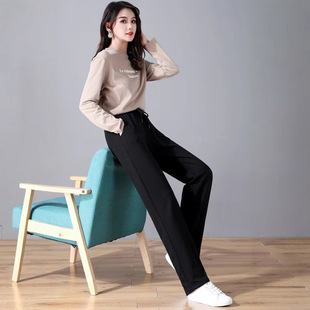Straight-Leg Casual Sports Pants Women's Pants Pure Cotton 2025 Spring Autumn Winter New Simple Pants Loose Black Sweatpants