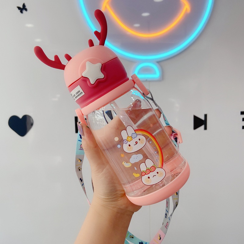 Summer Internet Celebrity Big Belly Cup Cartoon Child's Plastic Water Cup Cup with Straw Men and Women Student Strap Large Capacity Customization
