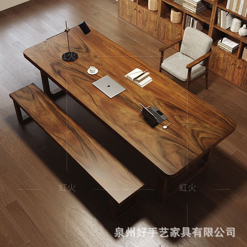 南美胡桃木中式实木书桌客厅家用书房工作台办公书画学习桌大长桌|undefined